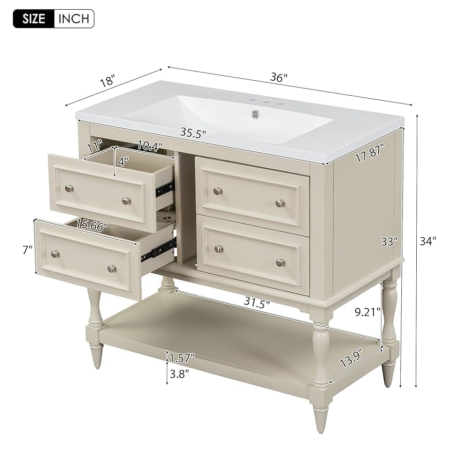UNIK様 36'' Bathroom Vanity with Single Sink, Freestanding Sink